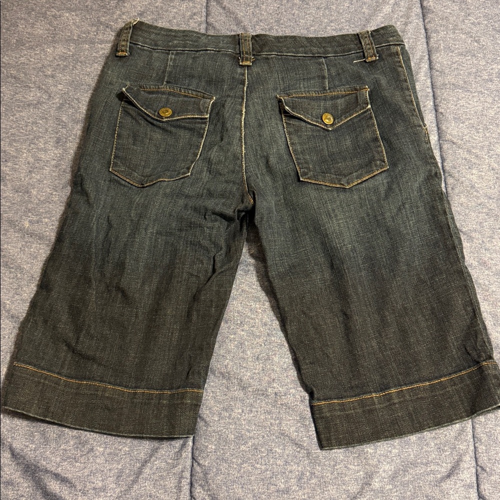 Red Engine Knee Length Jean Shorts - Picture 3 of 4